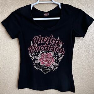 Harley-Davidson V-Neck Short Sleeve Black Tee